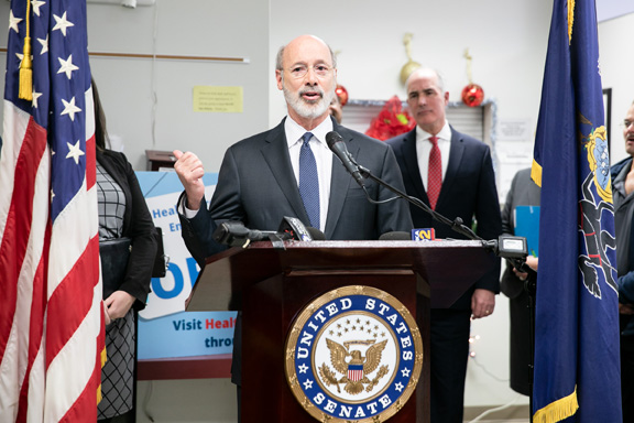 Gov. Wolf speaking at ELFHCC urging Pennsylvanians to sign up for the Affordable Care Act